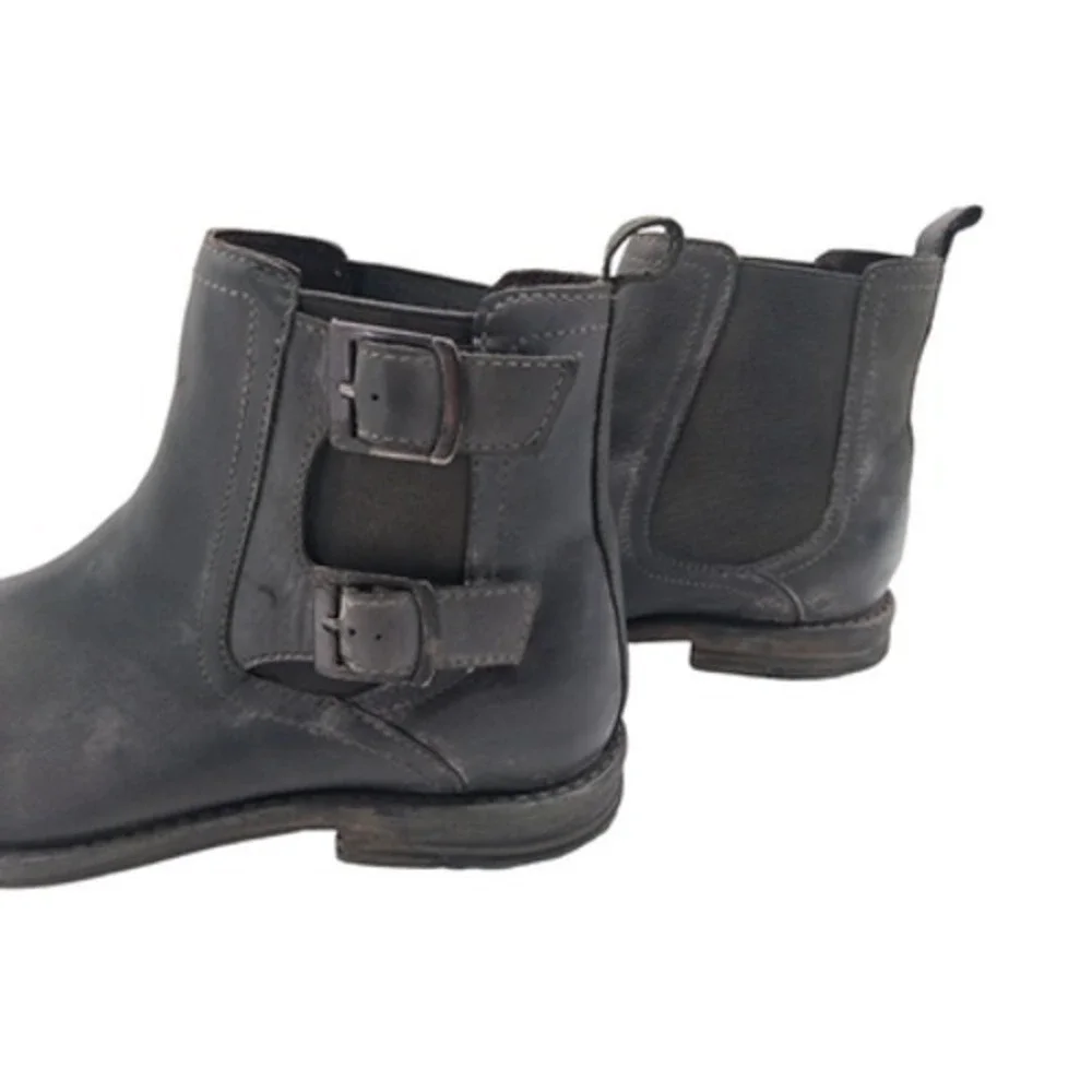 Roan By Bed Stu Cynan Boots Mens 12 Gray Leather Chelsea Buckle Ankle Boots